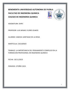 Importancia del Pensamiento Complejo en Ingenier&iacute;a Qu&iacute;mica