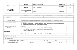 Grade 10 PE: Lifestyle & Weight Management Lesson Log