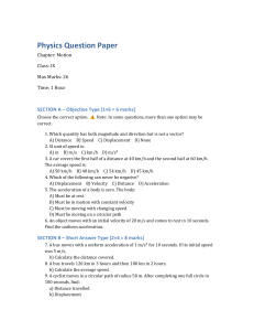 Physics Motion Chapter Class 9 Question Paper - IX Exam Test