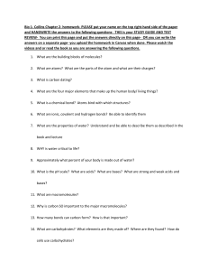 Bio 1 Chapter 2 Homework: Chemistry of Life Study Guide & Test Review