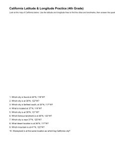 California Latitude & Longitude Practice Worksheet for 4th Grade