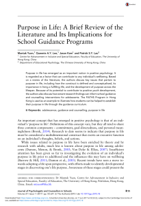 Purpose in Life: Literature Review for School Guidance & Counselling