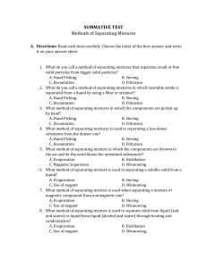 Methods of Separating Mixtures Summative Test - Chemistry Assessment
