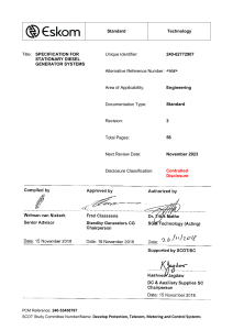 Specification for Stationary Diesel Generator Systems - Eskom Standard