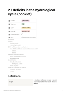 Drought & Hydrological Cycle Deficits: Geography Lesson Notes