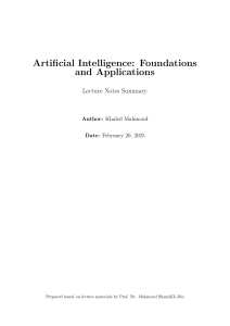 Artificial Intelligence: Foundations & Applications Lecture Notes