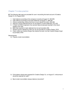 Chapter 7 Accounting Practice: Bank Reconciliation & SOX Questions