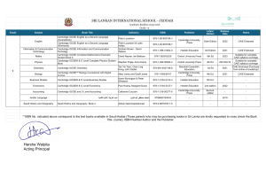 SRI LANKAN INTERNATIONAL SCHOOL - JEDDAH Grade 9 Booklist 2025/26