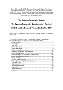 Eysenck Personality Scales: EPQ-R & EPP Psychological Assessment