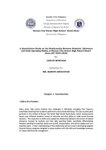 Quantitative Study: Student Allowance & Spending Habits at Butuan City SHS