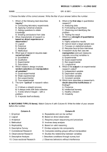 Research Methods Quiz: Module 1 Lessons 1-4 Assessment