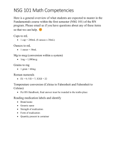 NSG 101 Math Competencies: RN Program Dosage Calculations Guide