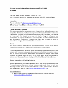 POLB56 Critical Issues in Canadian Government Syllabus - Fall 2023