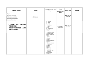 Driving NCII Training Activity Matrix: Vehicle Maintenance & Driving Skills