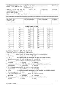 English for IT Exam Paper 2024-2025 - Vocabulary, Grammar, Reading