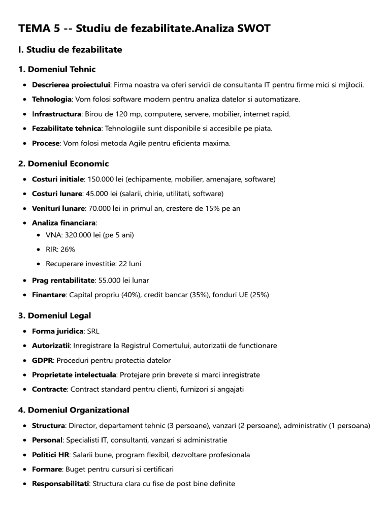 Feasibility Study & SWOT Analysis: Business Project Case Study