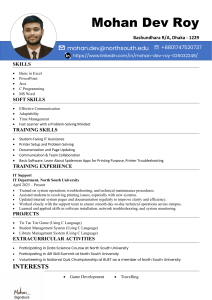 Mohan Dev Roy - IT Support & Programming Skills Resume