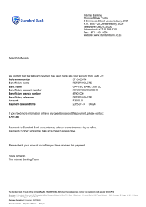 Standard Bank Payment Confirmation for Peter Molete - R3000