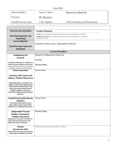 7th Grade Pre-Algebra Lesson Plan: Samples & Populations Review