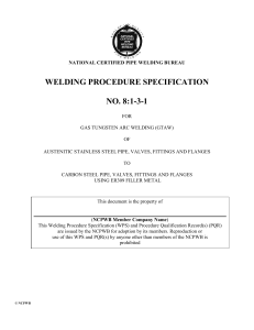 GTAW Welding Procedure Specification: Stainless to Carbon Steel Pipe