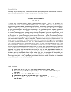 Prodigal Son Parable Activity: Luke 15 Reflection Questions