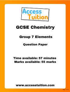 GCSE Chemistry Group 7 Elements Question Paper - Halogens Test