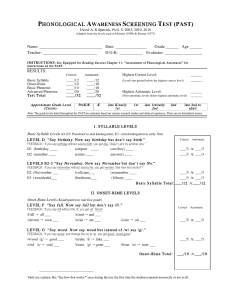 Phonological Awareness Screening Test (PAST) | Kilpatrick