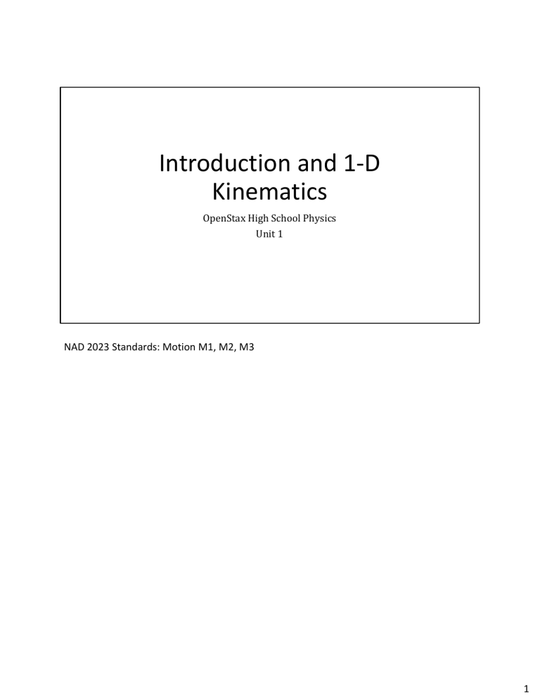 High School Physics: Introduction to 1-D Kinematics, Units & Motion