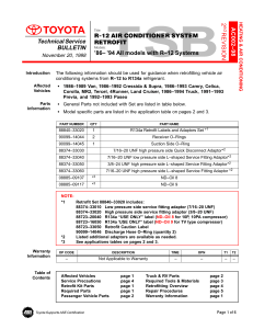 Toyota R-12 to R134a AC System Retrofit Technical Bulletin