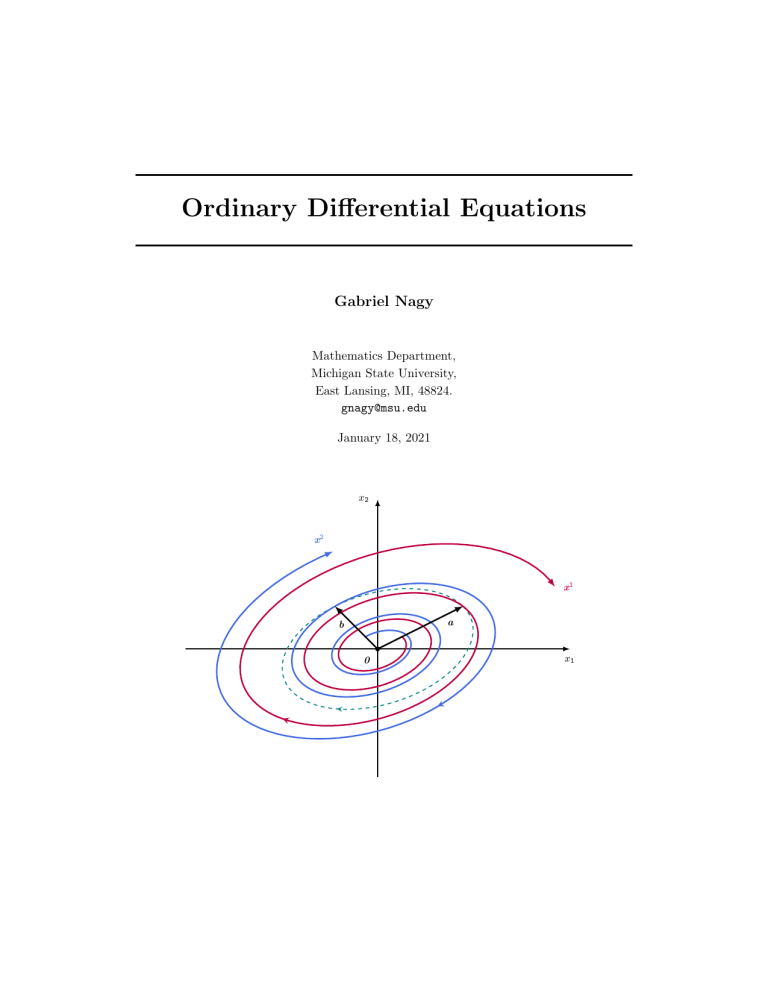 Ordinary Differential Equations Lecture Notes
