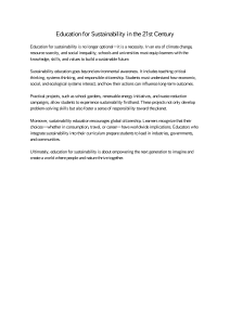 Education for Sustainability in the 21st Century: A Necessity