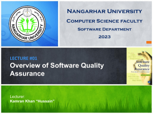 Software Quality Assurance Overview - Computer Science Lecture #01