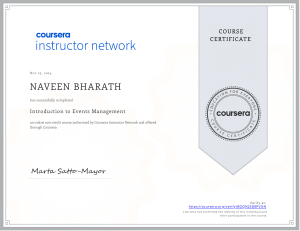 Certificado de Coursera: Introducci&oacute;n a la Gesti&oacute;n de Eventos