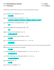 Pre-Calculus Multiple Choice Quiz: Combinations, Series, Binomial Theorem