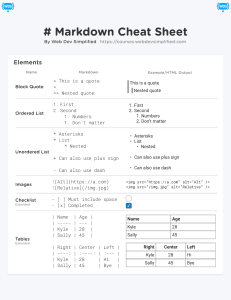 Markdown Cheat Sheet: Syntax Reference & HTML Output Guide