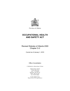 Alberta Occupational Health and Safety Act 2016 - Legal Statute