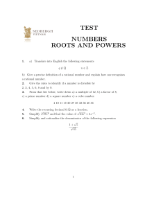 Math Test: Numbers, Roots & Powers - High School Algebra & Number Theory