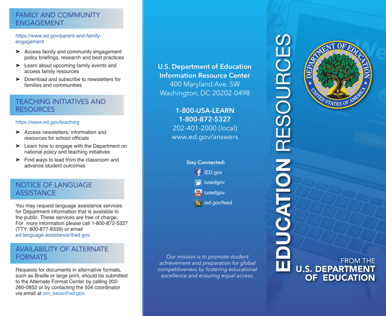 U.S. Department of Education Resources: Family, Teaching, Aid & More