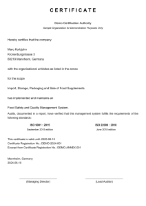 ISO 9001 & ISO 22000 Food Safety Quality Management Certificate