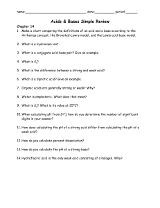 Acids & Bases Chemistry Review Worksheet | pH, Ka, Kw Calculations