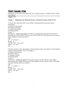 Personal Finance Test Bank: Financial Journey, Knowledge & Well-being