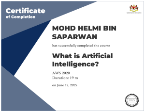 Certificate of Completion: What is Artificial Intelligence? - AWS