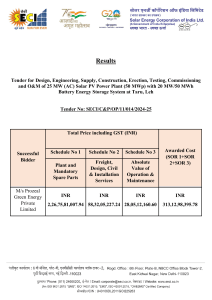 SECI Tender Results: 25 MW Solar PV Plant with BESS at Taru, Leh