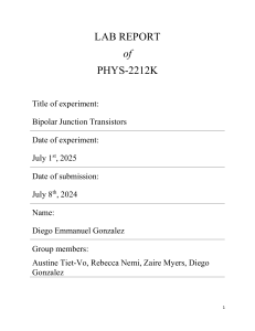 Bipolar Junction Transistors Lab Report: NPN BJT Characteristics