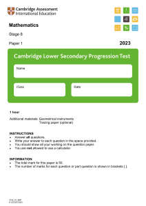 Cambridge Stage 8 Mathematics Paper 1 (2023) - Exam Practice
