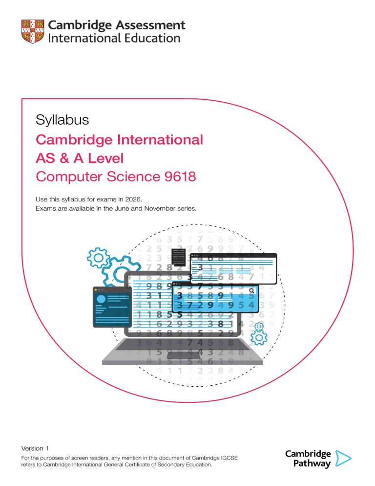 Cambridge AS & A Level Computer Science 9618 Syllabus 2026