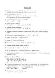 Integers Math Problems Worksheet: Addition, Subtraction, Number Line
