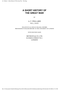 A Short History of the Great War by A.F. Pollard - WWI History