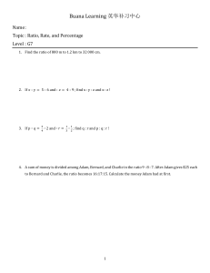 G7 Math Worksheet: Ratio, Rate, and Percentage Problems
