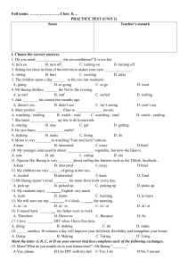 English Practice Test Unit 1 - Middle School Grammar & Vocabulary